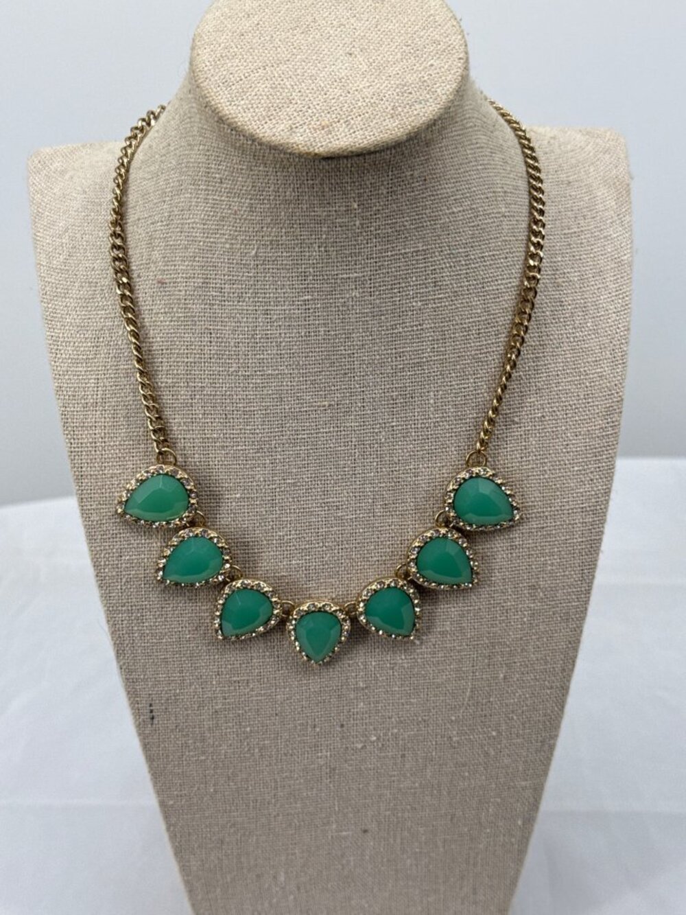Emerald Green Teardrop Cabochon Statement Collar Necklace Gold Bib